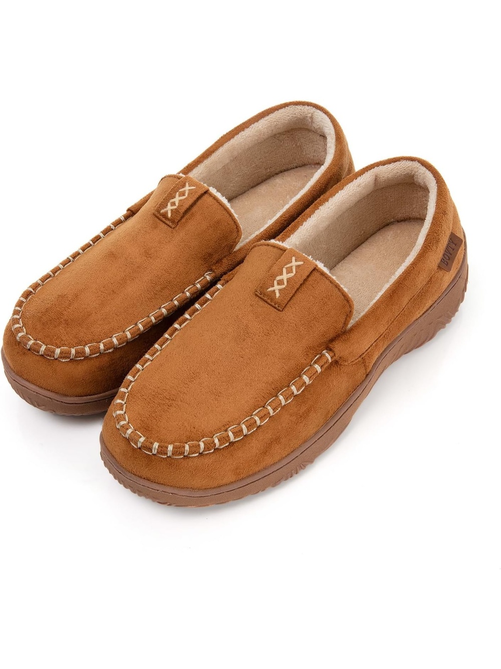 🆕 Men Brown Moccasin Slippers Warm Fleece Lined Indoor Outdoor House Shoes